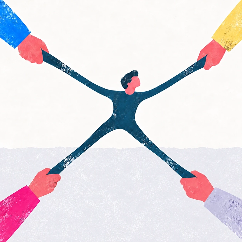 a person being stretched in too many directions