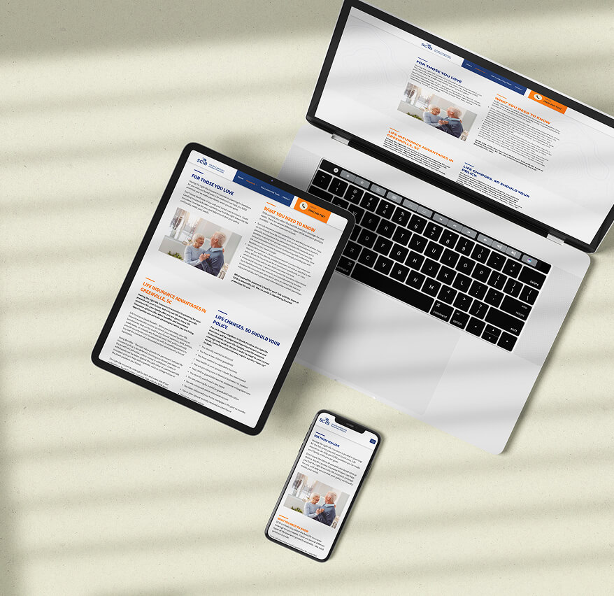 Image of website showing on a computer, a tablet, and a phone