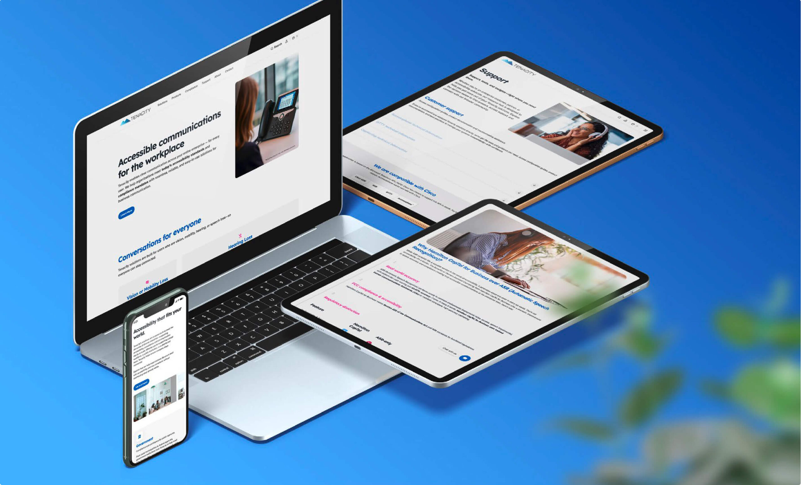 mockup of website on a computer, tablet and phone